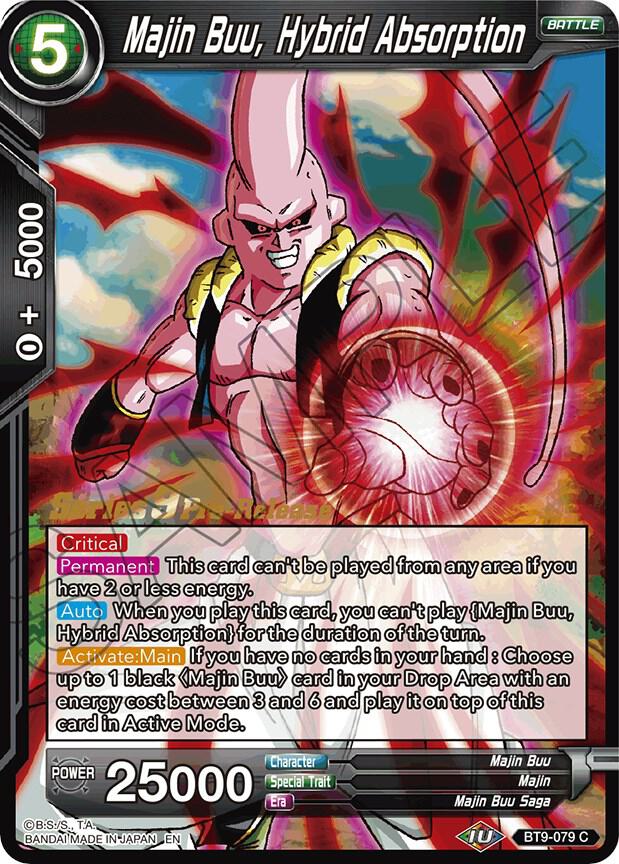 Majin Buu, Hybrid Absorption BT9-079 card from Universal Onslaught Pre-Release Cards