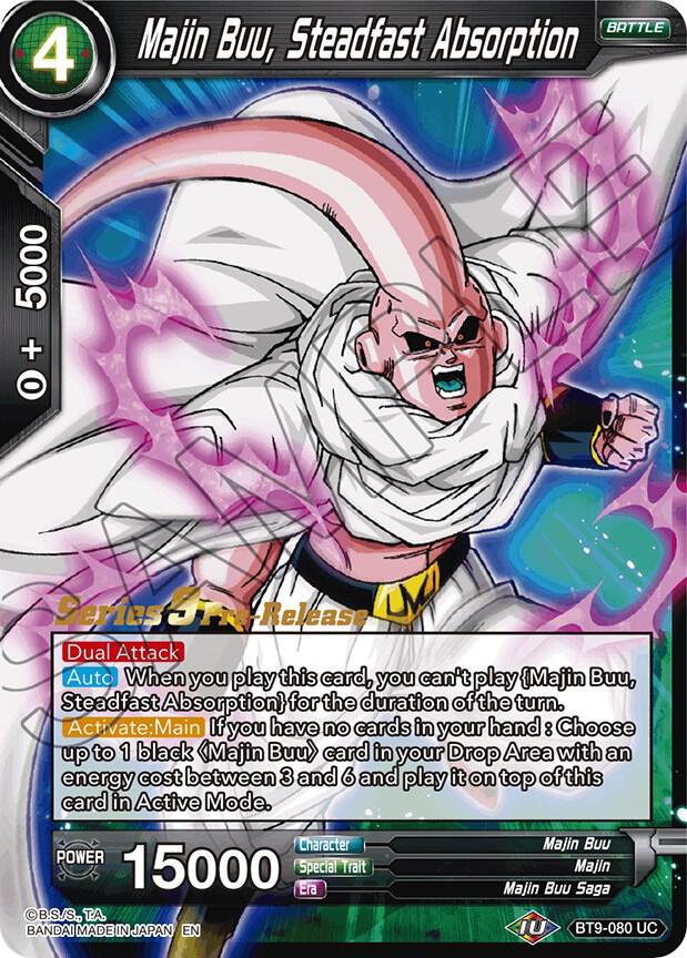 Majin Buu, Steadfast Absorption BT9-080 card from Universal Onslaught Pre-Release Cards