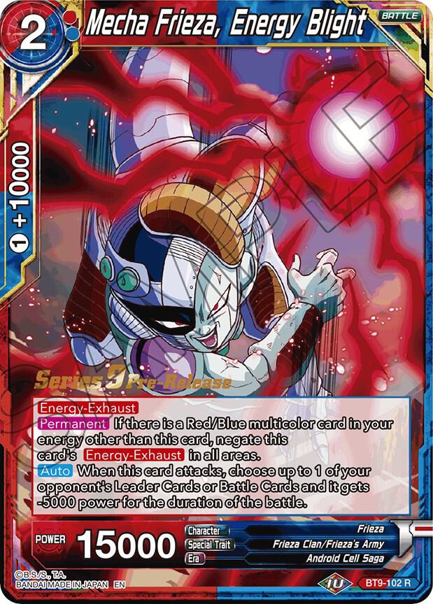 Mecha Frieza, Energy Blight BT9-102 card from Universal Onslaught Pre-Release Cards