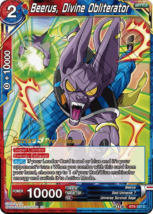 Beerus, Divine Obliterator BT9-107 card from Universal Onslaught Pre-Release Cards