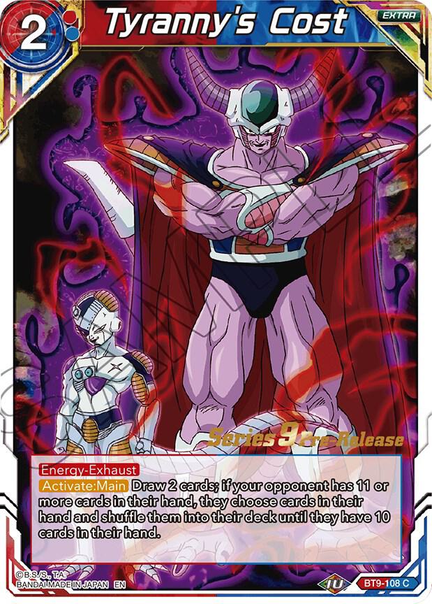 Tyranny's Cost BT9-108 card from Universal Onslaught Pre-Release Cards
