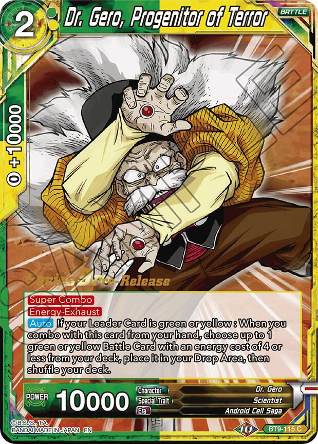 Dr. Gero, Progenitor of Terror BT9-115 card from Universal Onslaught Pre-Release Cards