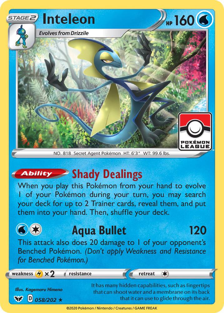Inteleon (Pokemon League) 058/202 card from League & Championship Cards