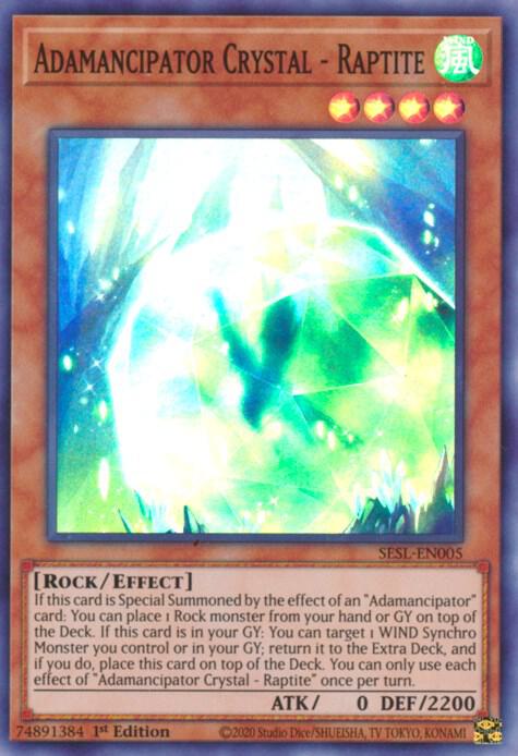 Adamancipator Crystal - Raptite SESL-EN005 card from Secret Slayers