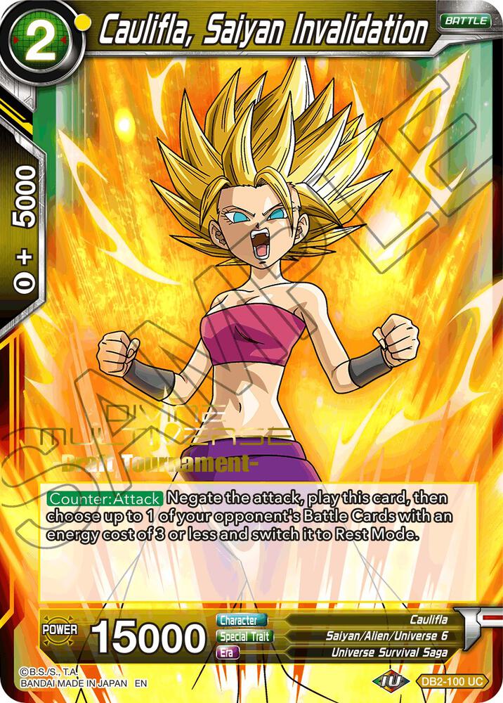 Caulifla, Saiyan Invalidation (Divine Multiverse Draft Tournament) DB2-100 card from Tournament Promotion Cards
