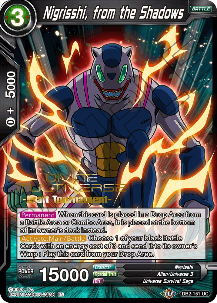 Nigrisshi, from the Shadows (Divine Multiverse Draft Tournament) DB2-151 card from Tournament Promotion Cards
