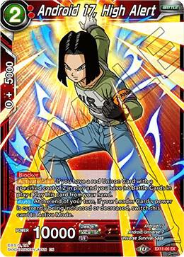 Android 17, High Alert EX11-05 card from Expansion Deck Box Set 11: Universe 7 Unison