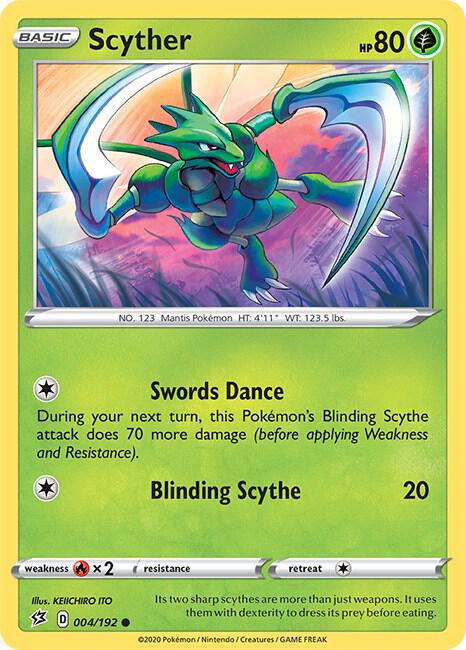 Scyther 004/192 card from SWSH02: Rebel Clash
