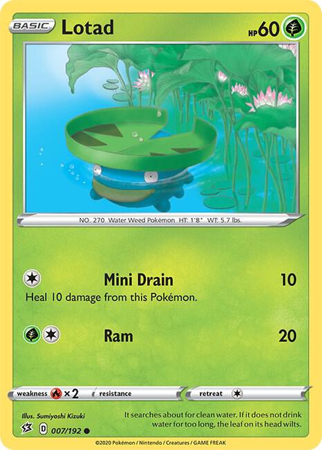 Lotad 007/192 card from SWSH02: Rebel Clash