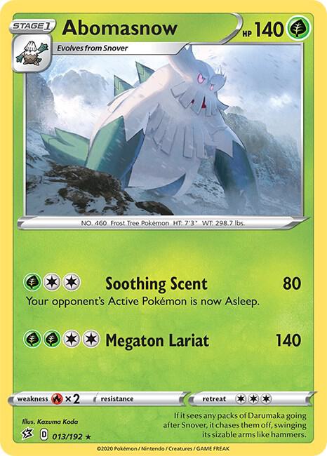 Abomasnow 013/192 card from SWSH02: Rebel Clash