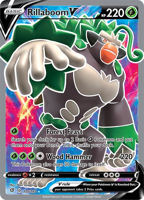 Rillaboom V (Full Art) 175/192 card from SWSH02: Rebel Clash