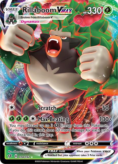 Rillaboom VMAX 018/192 card from SWSH02: Rebel Clash