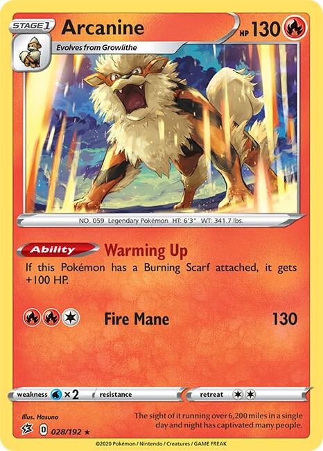 Arcanine 028/192 card from SWSH02: Rebel Clash
