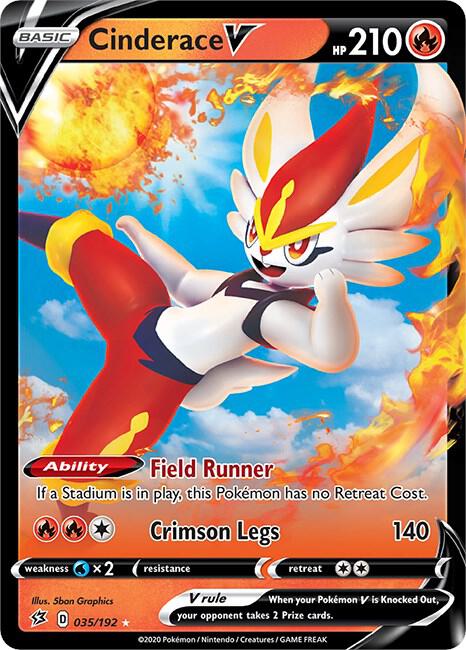 Cinderace V 035/192 card from SWSH02: Rebel Clash