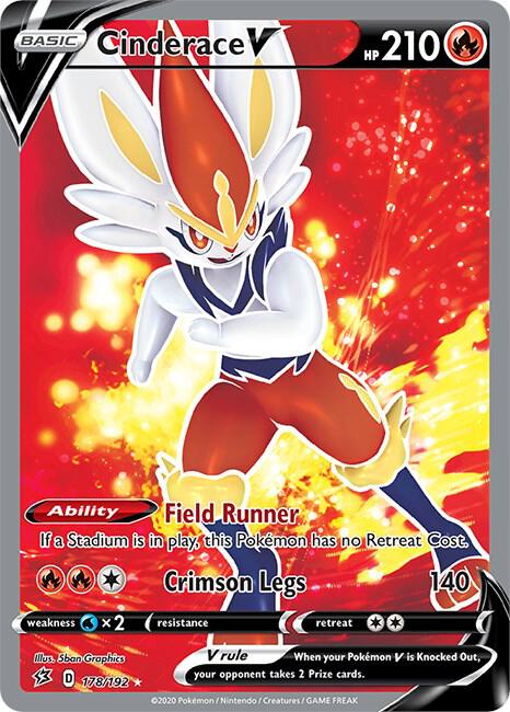 Cinderace V (Full Art) 178/192 card from SWSH02: Rebel Clash