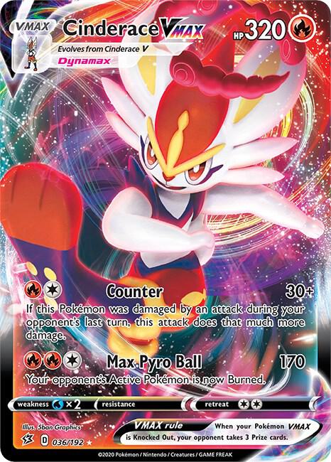 Cinderace VMAX 036/192 card from SWSH02: Rebel Clash