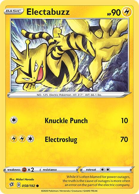 Electabuzz 058/192 card from SWSH02: Rebel Clash
