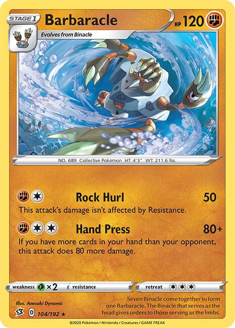 Barbaracle 104/192 card from SWSH02: Rebel Clash