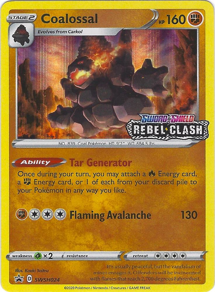 Coalossal (Prerelease) SWSH024 card from SWSH: Sword & Shield Promo Cards