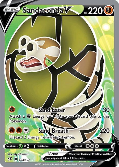 Sandaconda V (Full Art) 184/192 card from SWSH02: Rebel Clash