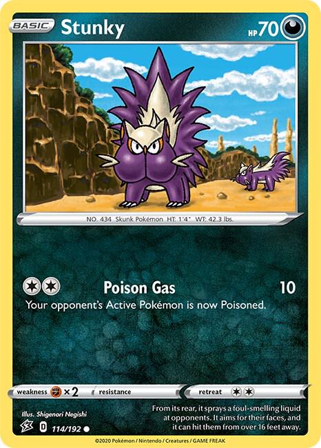 Stunky 114/192 card from SWSH02: Rebel Clash