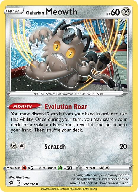 Galarian Meowth 126/192 card from SWSH02: Rebel Clash