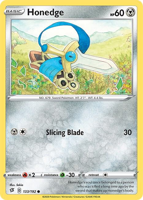 Honedge 133/192 card from SWSH02: Rebel Clash