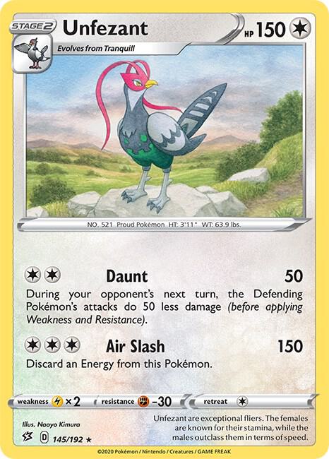 Unfezant 145/192 card from SWSH02: Rebel Clash
