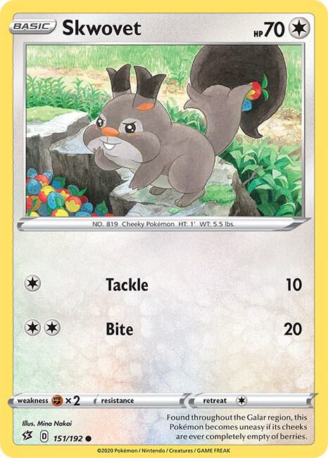 Skwovet 151/192 card from SWSH02: Rebel Clash