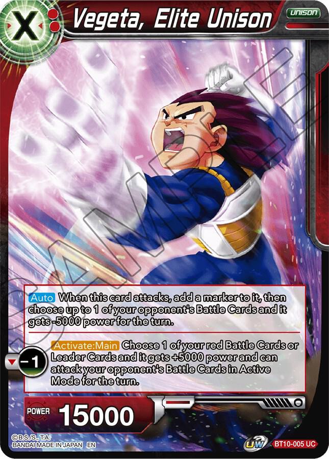 Vegeta, Elite Unison BT10-005 card from Rise of the Unison Warrior