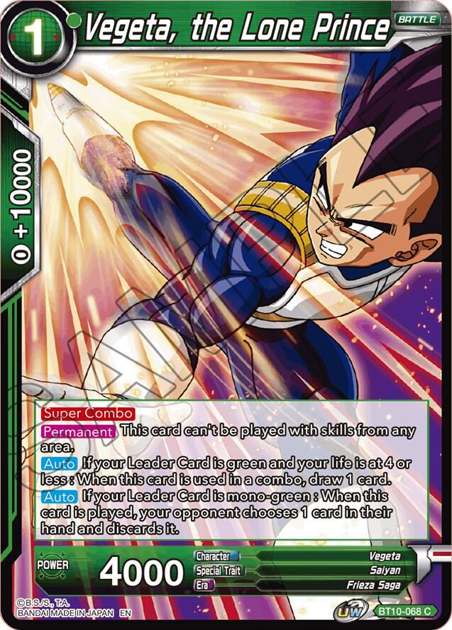 Vegeta, the Lone Prince BT10-068 card from Rise of the Unison Warrior