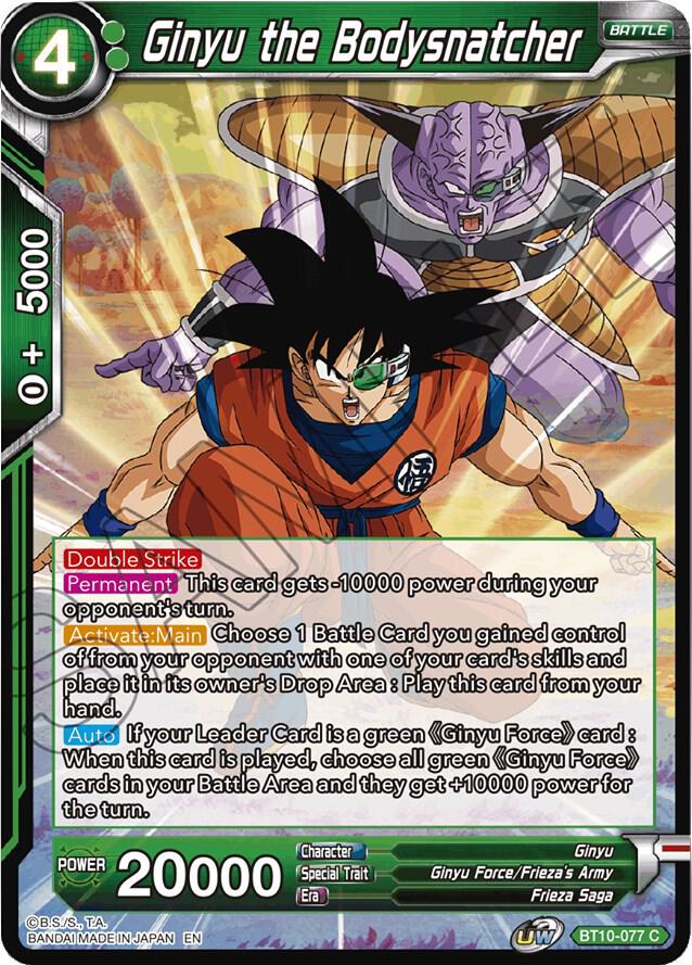 Ginyu the Bodysnatcher BT10-077 card from Rise of the Unison Warrior