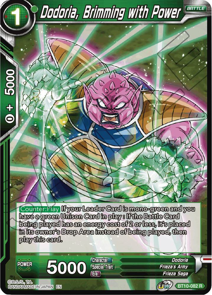 Dodoria, Brimming with Power BT10-082 card from Rise of the Unison Warrior