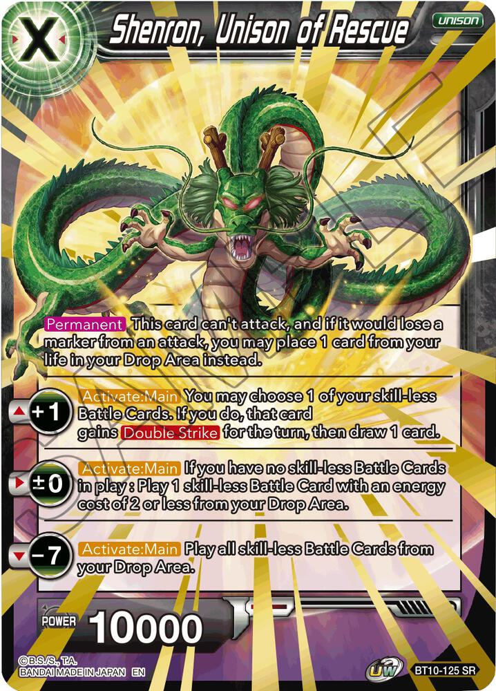Shenron, Unison of Rescue BT10-125 card from Rise of the Unison Warrior