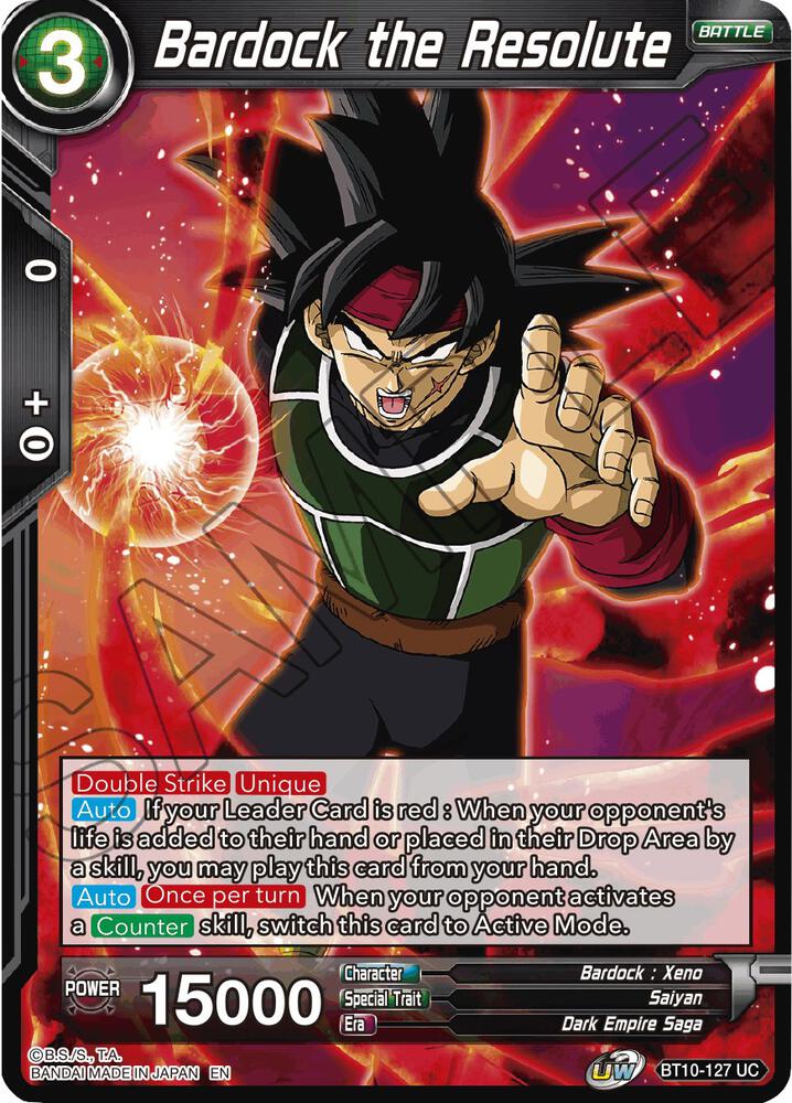 Bardock the Resolute BT10-127 card from Rise of the Unison Warrior