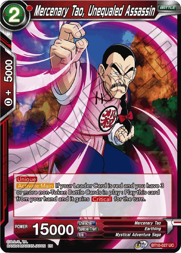 Mercenary Tao, Unequaled Assassin BT10-027 card from Rise of the Unison Warrior