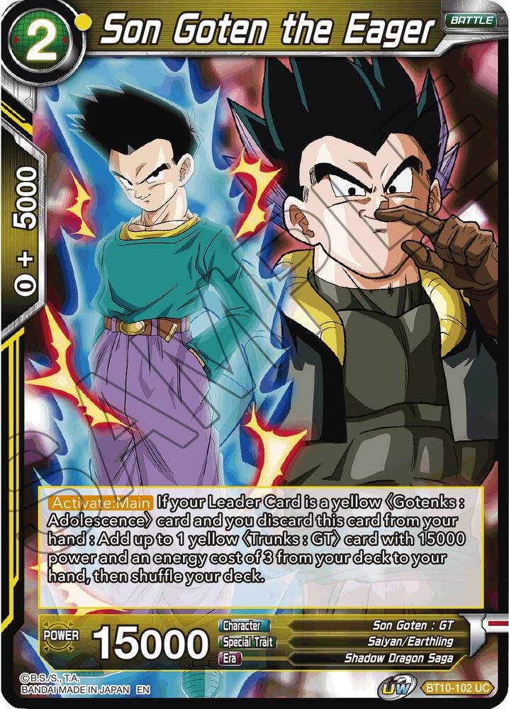 Son Goten the Eager BT10-102 card from Rise of the Unison Warrior