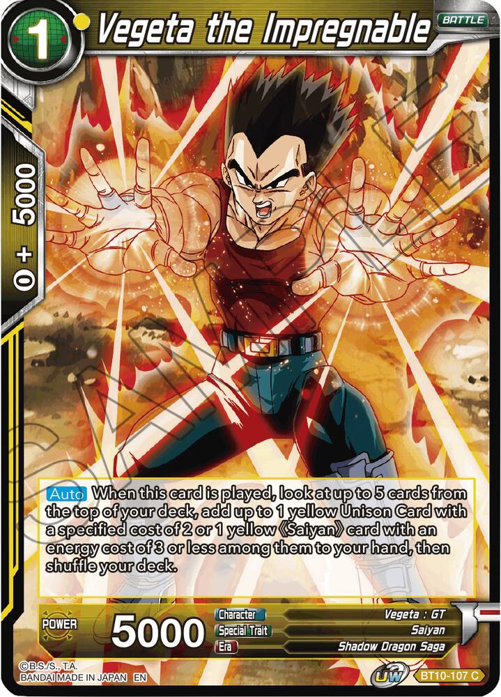Vegeta the Impregnable BT10-107 card from Rise of the Unison Warrior