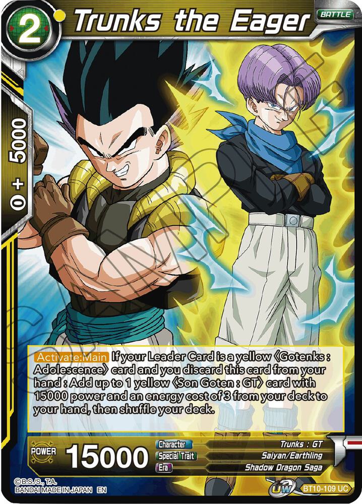 Trunks the Eager BT10-109 card from Rise of the Unison Warrior