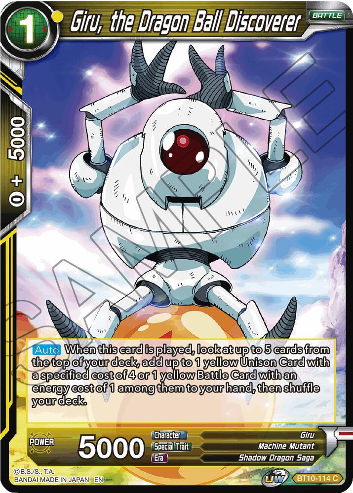 Giru, the Dragon Ball Discoverer BT10-114 card from Rise of the Unison Warrior