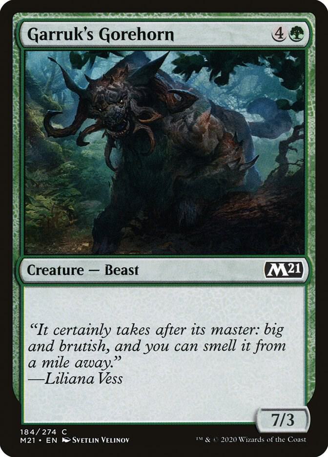 Garruk's Gorehorn 184 card from Core Set 2021