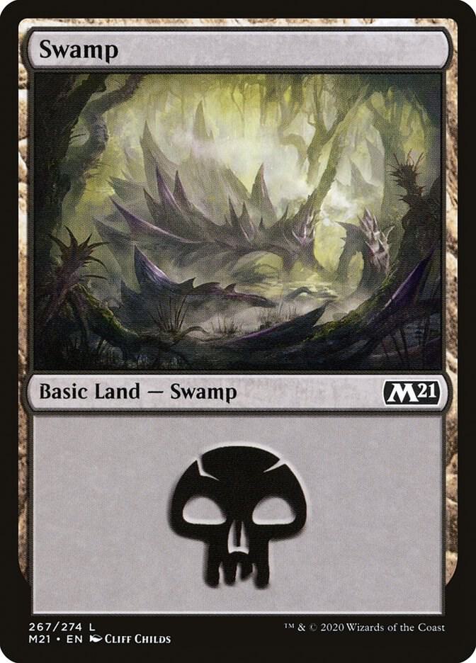 Swamp 267 card from Core Set 2021