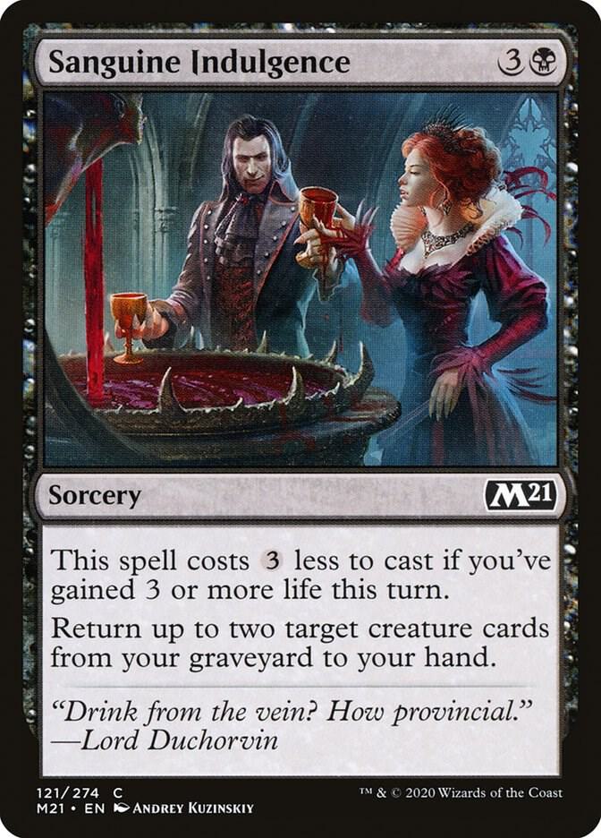 Sanguine Indulgence 121 card from Core Set 2021