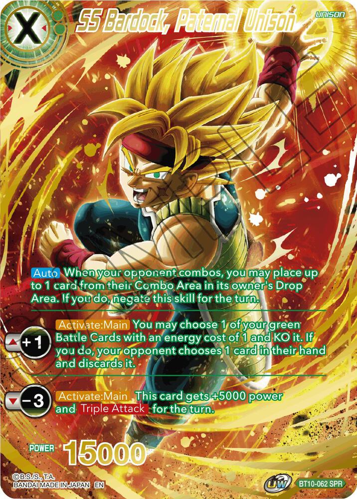SS Bardock, Paternal Unison (SPR) BT10-062 card from Rise of the Unison Warrior