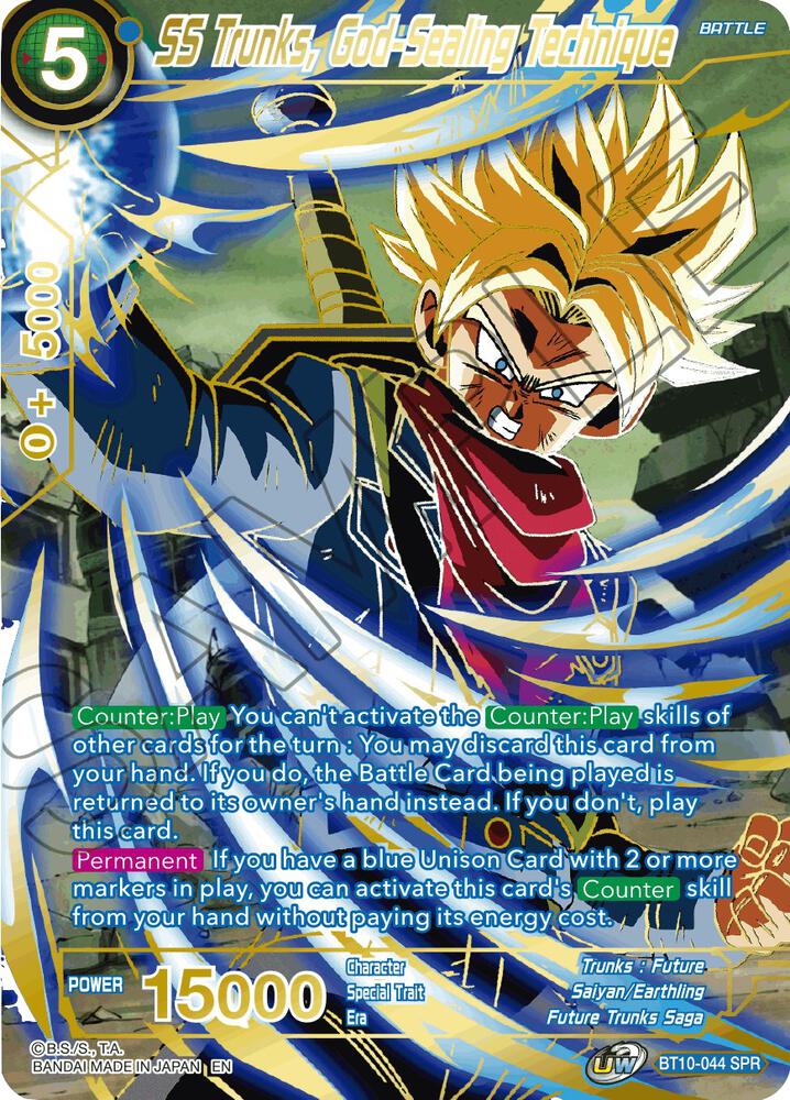 SS Trunks, God-Sealing Technique (SPR) BT10-044 card from Rise of the Unison Warrior