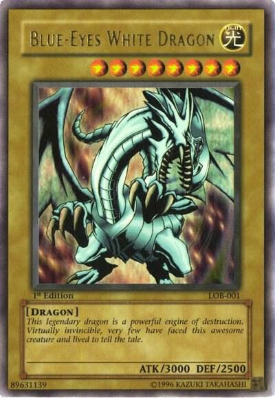 Blue-Eyes White Dragon LOB-001 card from The Legend of Blue Eyes White Dragon