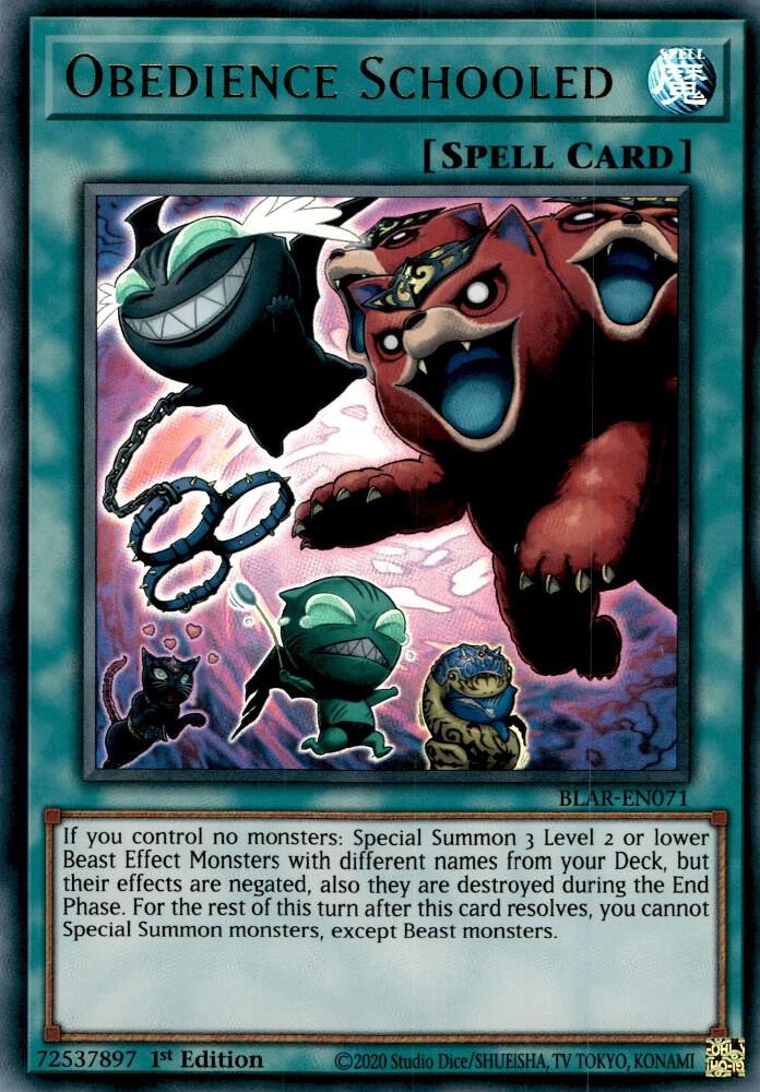 Obedience Schooled BLAR-EN071 card from Battles of Legend: Armageddon