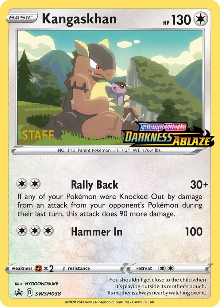 Kangaskhan (Prerelease) [Staff] SWSH038 card from SWSH: Sword & Shield Promo Cards