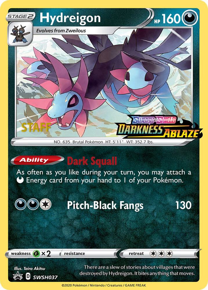 Hydreigon (Prerelease) [Staff] SWSH037 card from SWSH: Sword & Shield Promo Cards