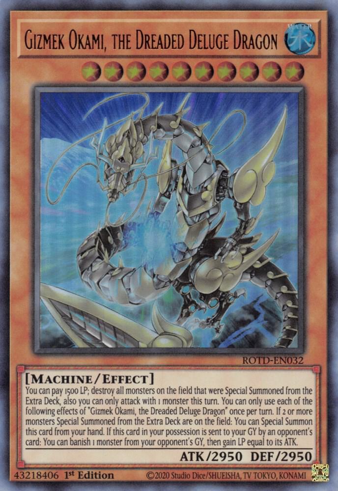 Gizmek Okami, the Dreaded Deluge Dragon ROTD-EN032 card from Rise of the Duelist